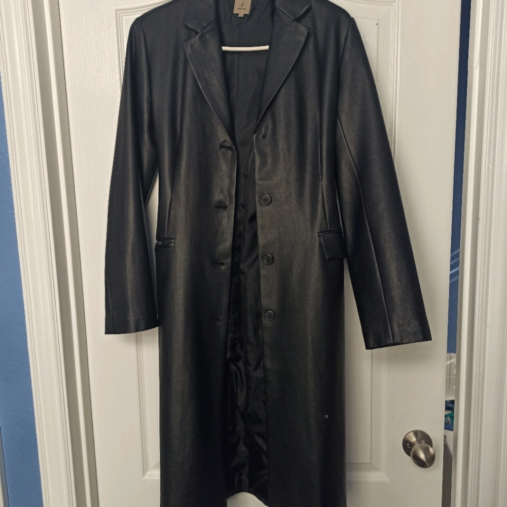 Black vegan leather  trench coat